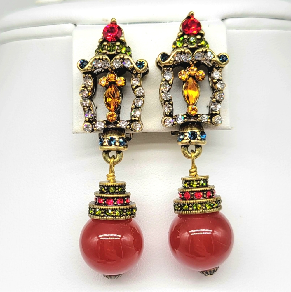 Heidi Daus Swarovski Crystal and Genuine Carnelian Christmas Lantern Earrings